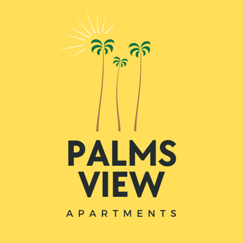 a logo for palm view apartments with three palm trees